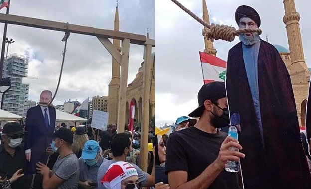 Lübnan'da halk Nasrallah ve Başbakan için darağacı kurdu