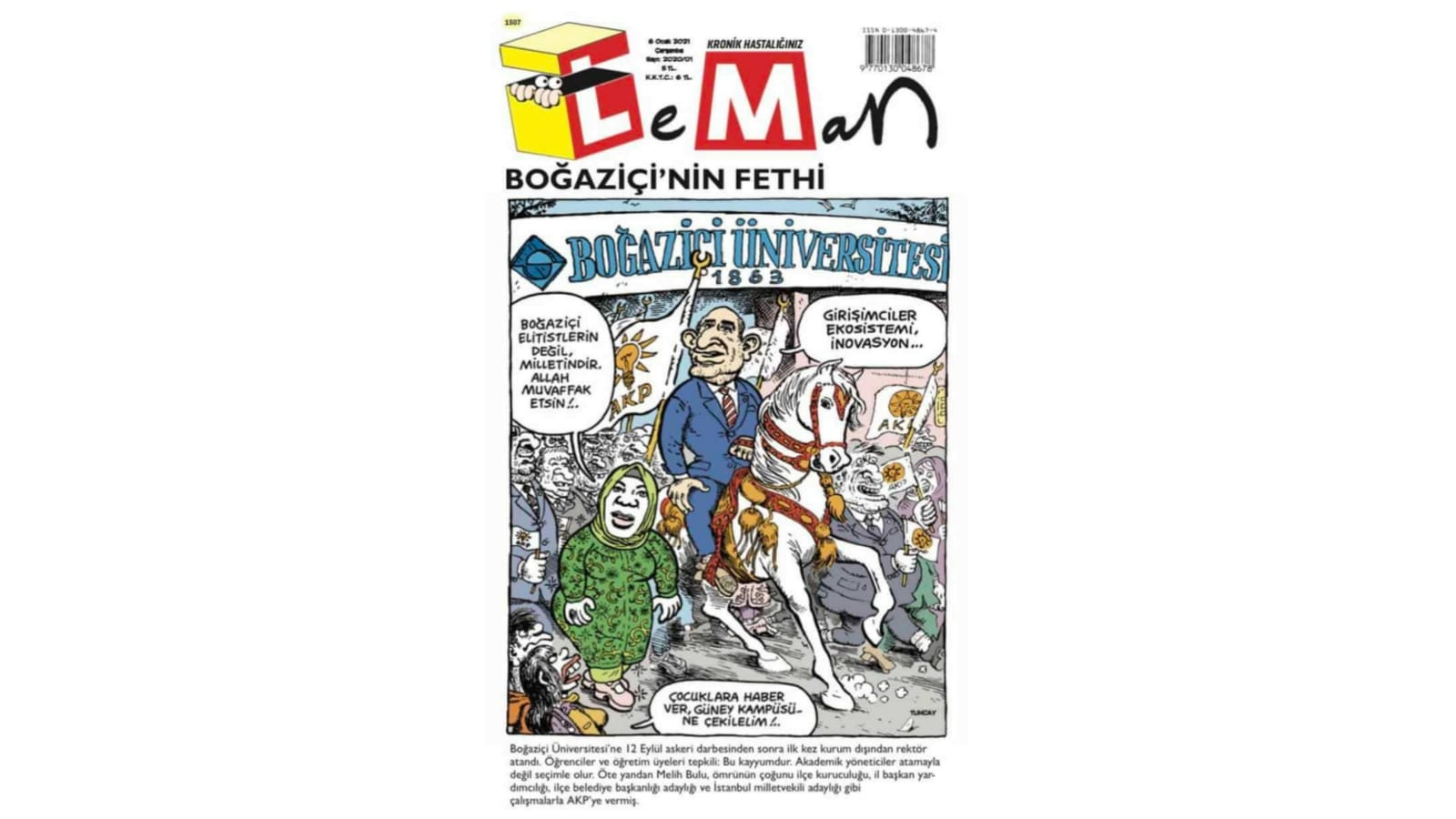 Leman Dergisi, Boğaziçi'ne yeni rektör ataması ''Fatih'in İstanbul'u işgali gibi'' dedi