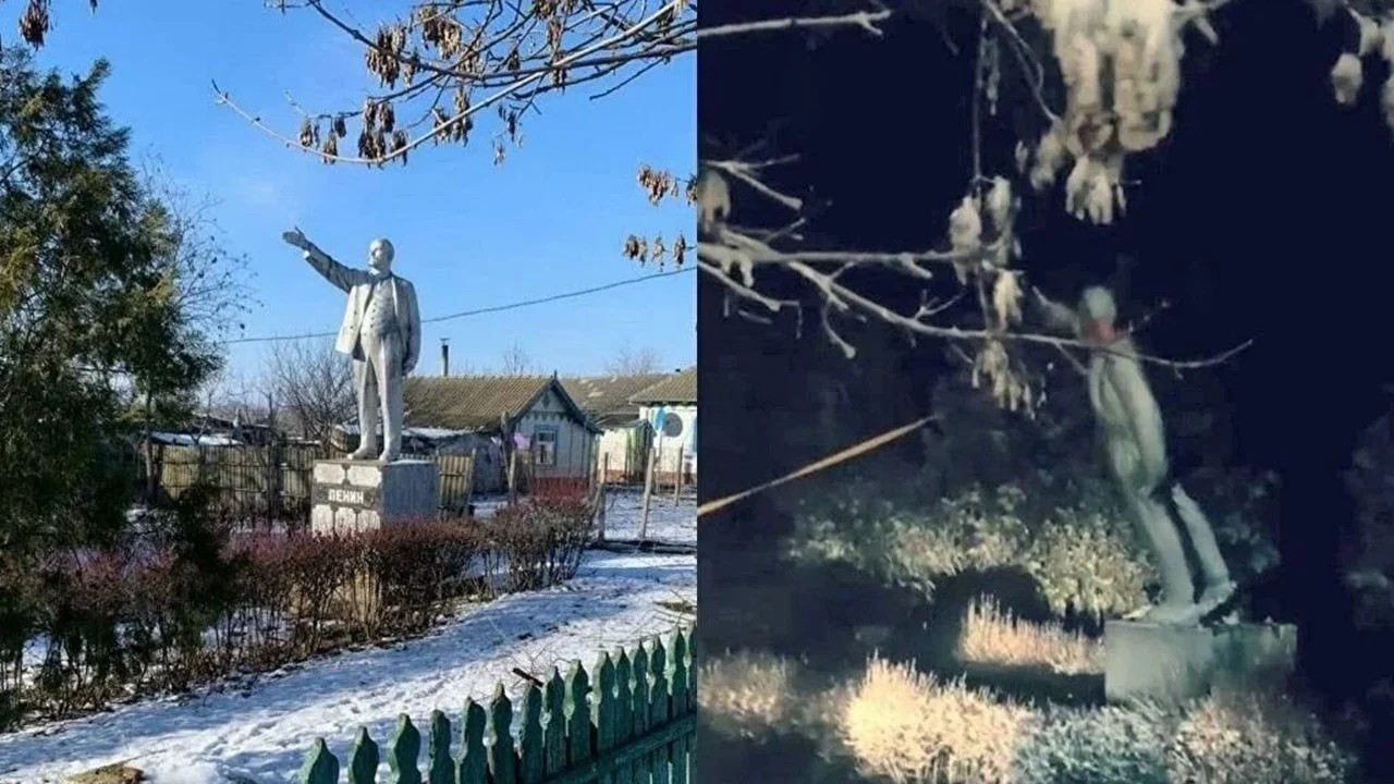 Ukrayna'da halk Lenin heykelini yıktı