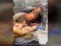 İsrail katliamından sağ kurtulan bebeğine kavuşma anı kamerada